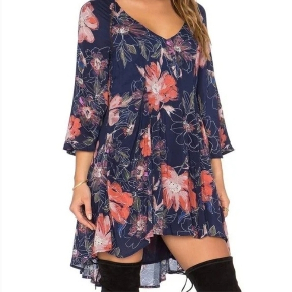 Free People Eyes on You Printed Mini Dress in Navy Combo - Picture 3 of 15